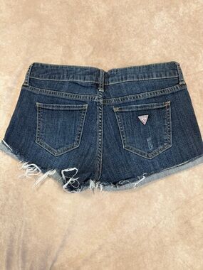 Guess Women’s Dark Blue Denim Cutoff Shorts with Frayed Hem